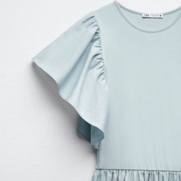 Zara Ruffled Dress Light Green Size Small - Picture 6 of 16